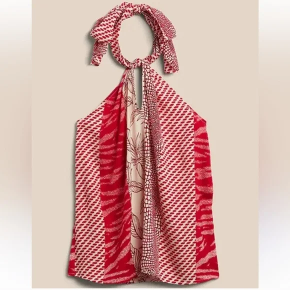 NWT Banana Republic Factory Red Sunset Satin Twist Neck Halter Tank Top XL - Picture 5 of 14